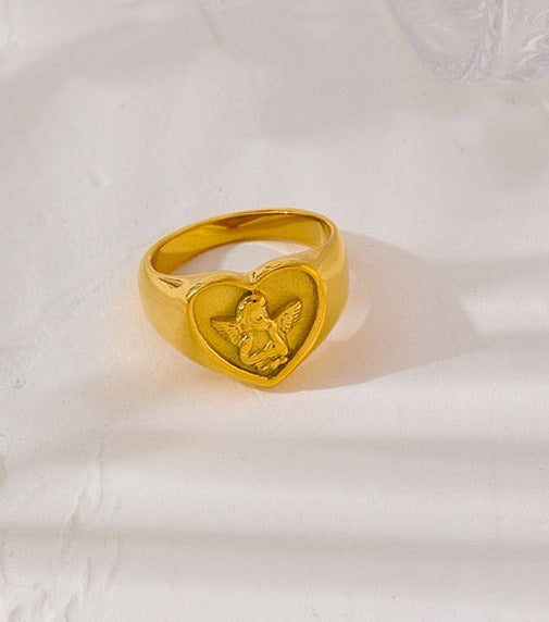 Heart Angel Signet Ring - Silk Twigs