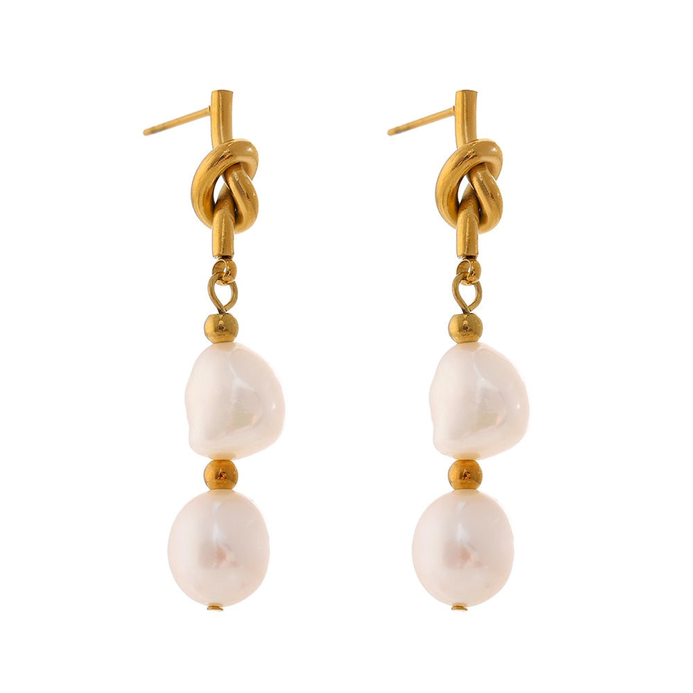 Gold Knot Pearl Drop Earrings - Silk Twigs