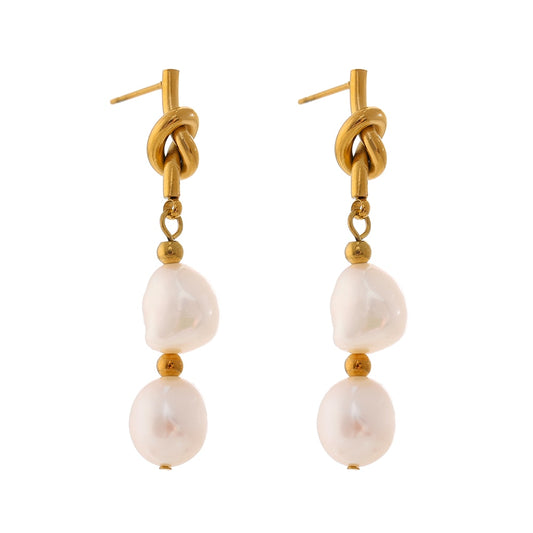 Gold Knot Pearl Drop Earrings - Silk Twigs