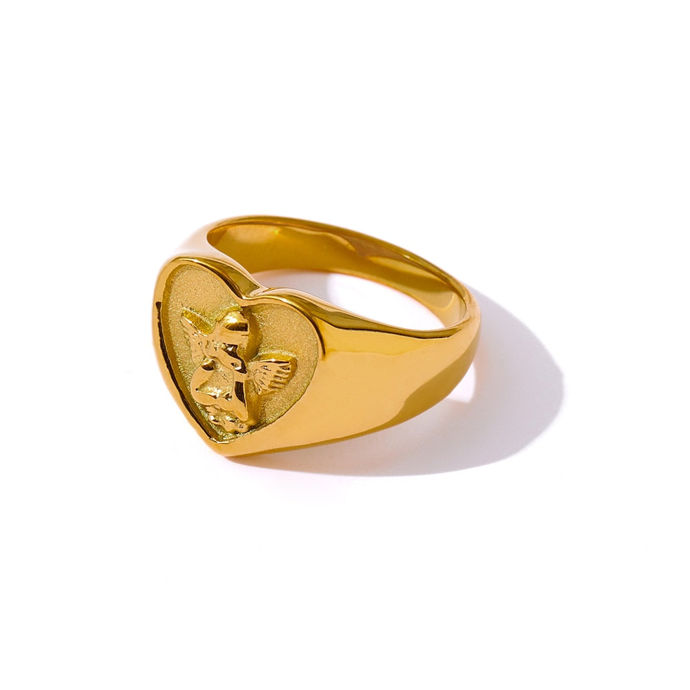 Heart Angel Signet Ring - Silk Twigs