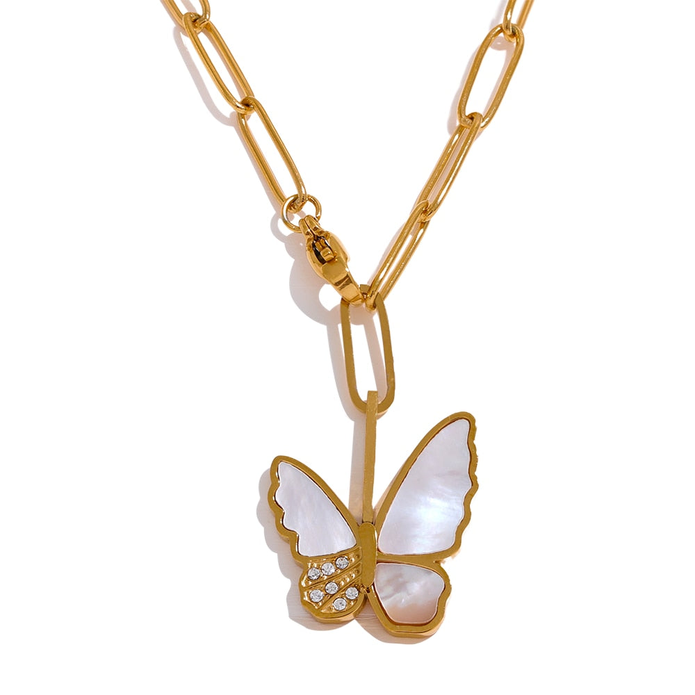 Butterfly Shell Pendant Necklace - Silk Twigs