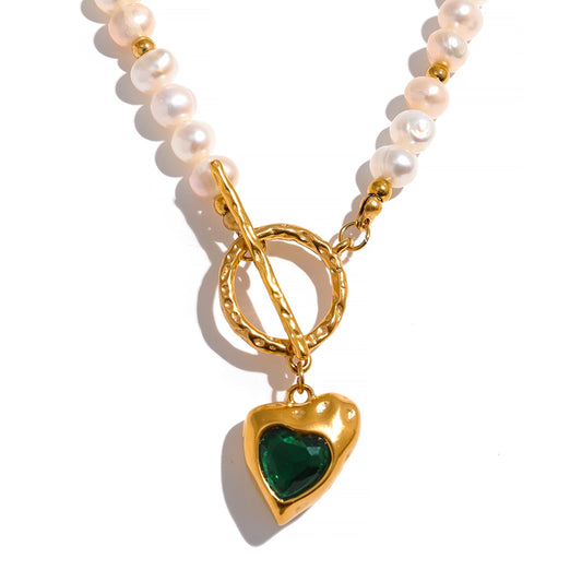 Pearls and Hearts Green Pendant - Silk Twigs