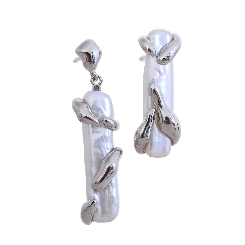 Baroque Pearl Molten Earrings - Silk Twigs