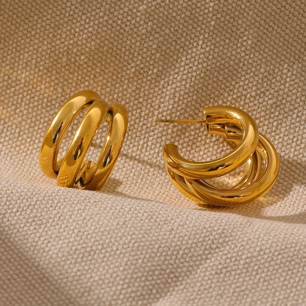 Trinity Hoop Stud Earrings - Silk Twigs