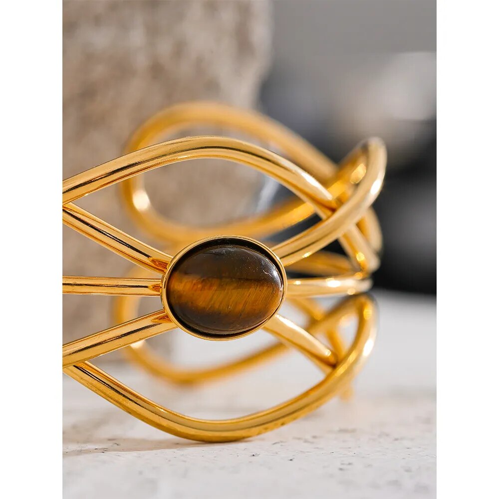 Sleek Twists Tiger Stone Bangle - Silk Twigs