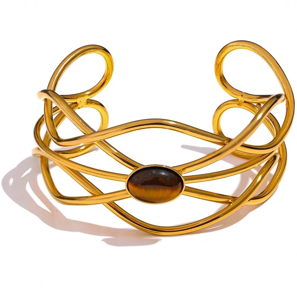 Sleek Twists Tiger Stone Bangle - Silk Twigs