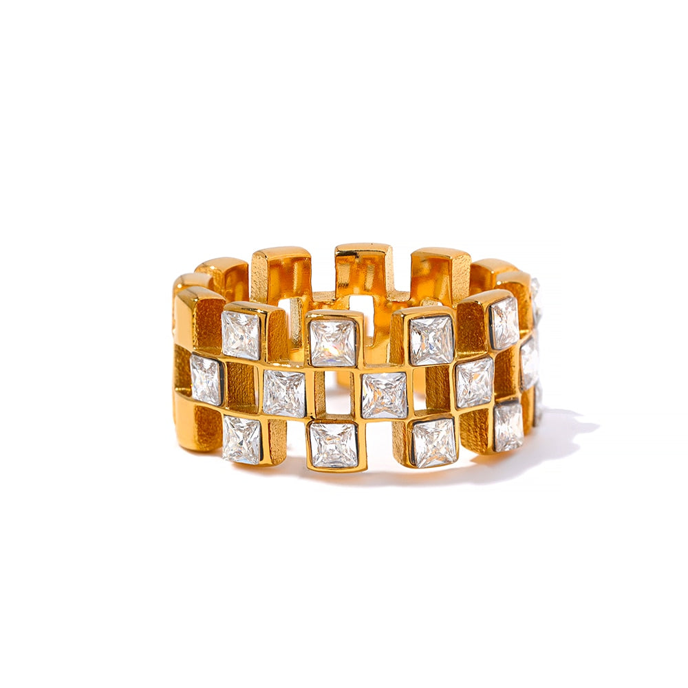 Exquisite Grid Bling Ring - Silk Twigs