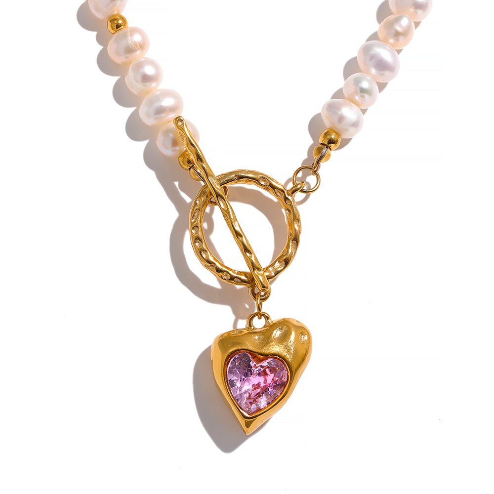 Pearls and Hearts Pink Pendant - Silk Twigs