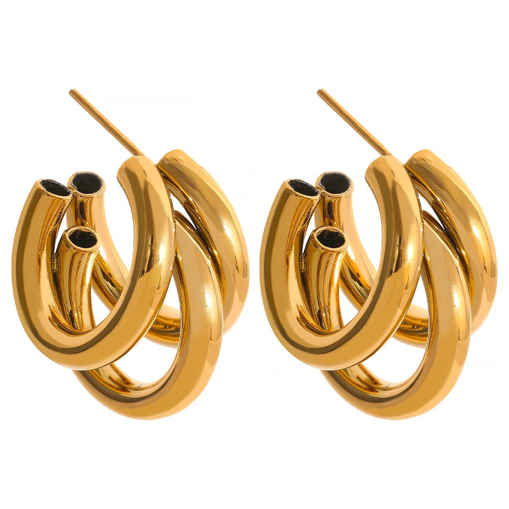 Trinity Hoop Stud Earrings - Silk Twigs