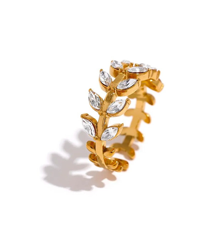 Dazzling Leaf Motif Ring - Silk Twigs