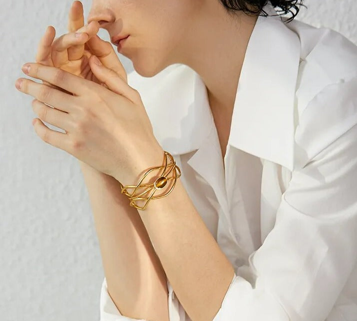 Sleek Twists Tiger Stone Bangle - Silk Twigs