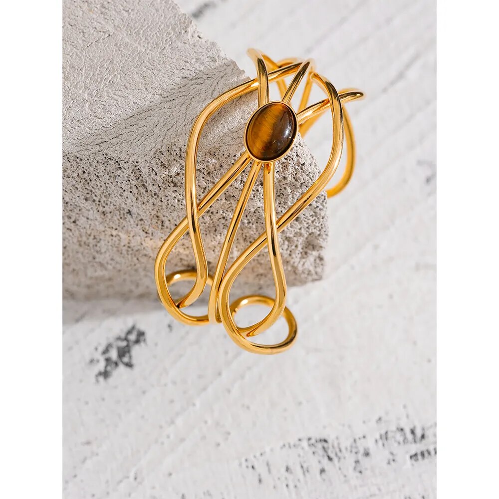 Sleek Twists Tiger Stone Bangle - Silk Twigs