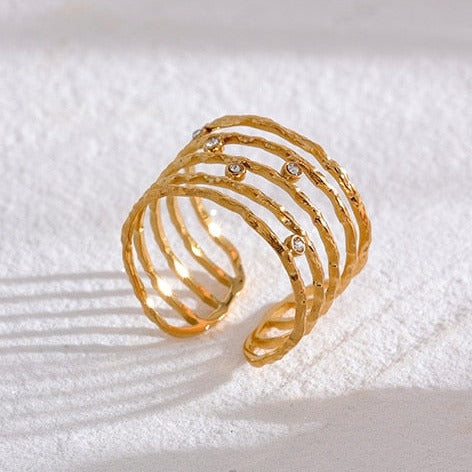 Layered CZ Wide Ring - Silk Twigs