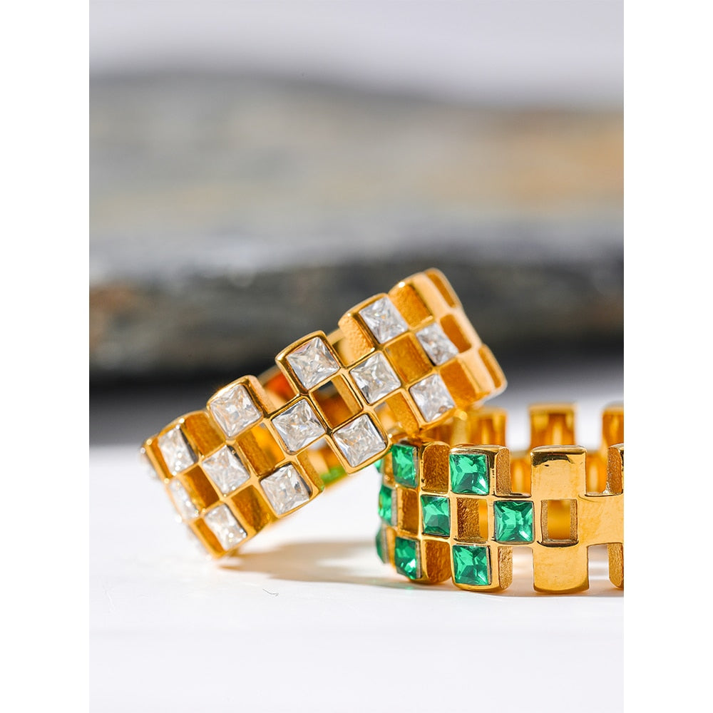 Exquisite Grid Bling Ring - Silk Twigs